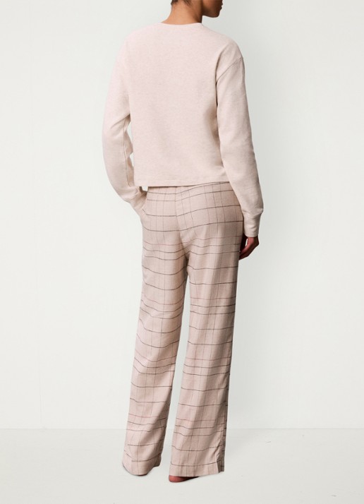 Calvin Klein Pyjamabroek met ruitdessin en logopatch - achterkant 7 beige