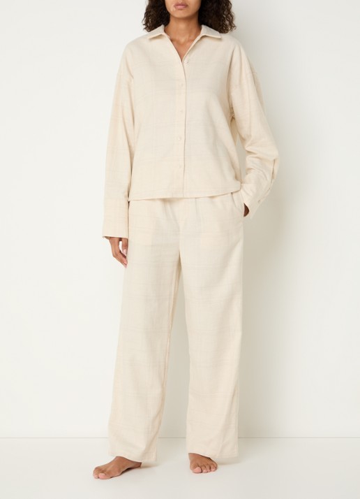 Calvin Klein Pyjamabroek met ruitdessin - voorkant 3 creme