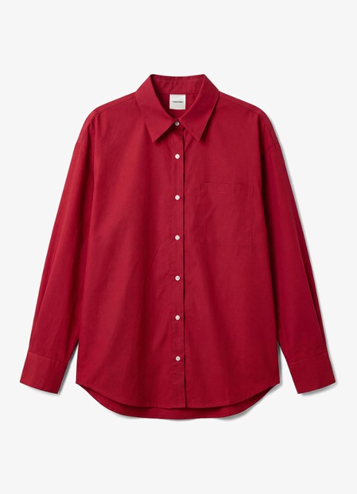 Calvin Klein Pyjamatop met kraag - voorkant 6 donkerrood