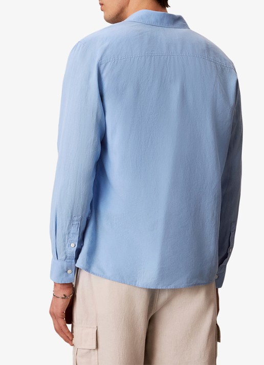 Calvin Klein Regular fit overhemd in linnenblend - achterkant 3 lichtblauw
