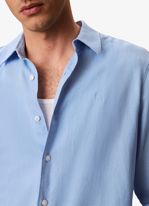 Calvin Klein Regular fit overhemd in linnenblend - detail 5 lichtblauw