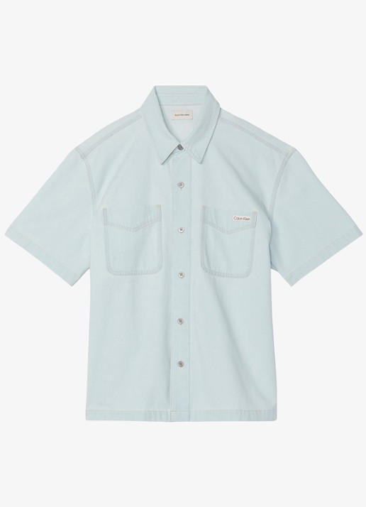 Calvin Klein Regular fit overhemd met logo - voorkant lichtblauw