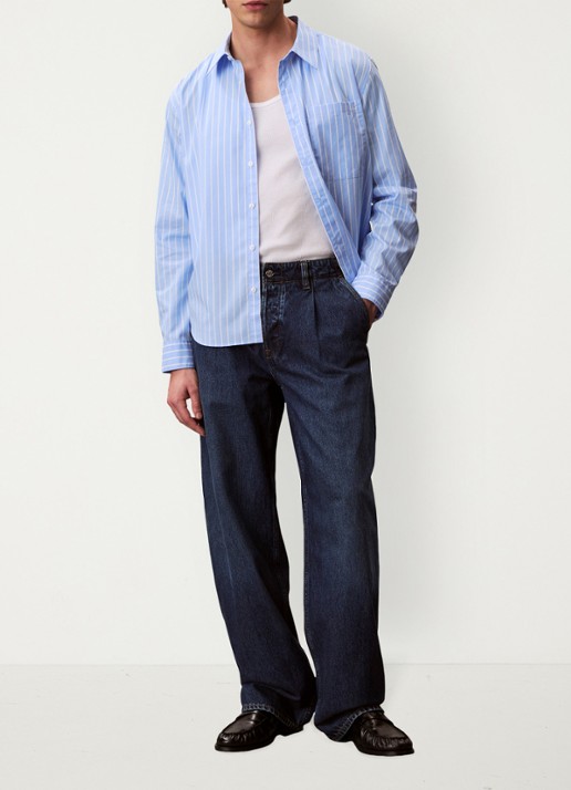 Calvin Klein Regular fit overhemd met streepprint - voorkant 2 blauw