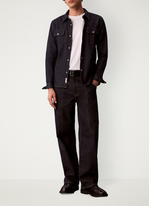 Calvin Klein Regular fit overhemd van denim - voorkant 3 indigo
