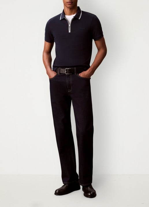Calvin Klein Regular fit polo met halve rits - voorkant 7 dark sapphire-cef