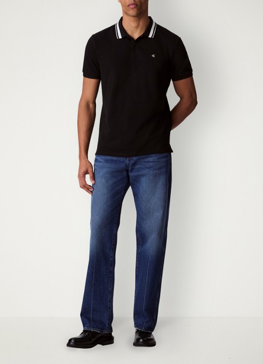 Calvin Klein Regular fit polo met logoborduring - voorkant 6 zwart