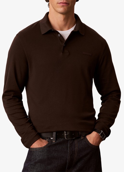 Calvin Klein Regular fit polo met logoborduring - detail donkerbruin