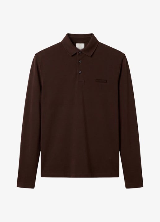 Calvin Klein Regular fit polo met logoborduring - voorkant 4 donkerbruin