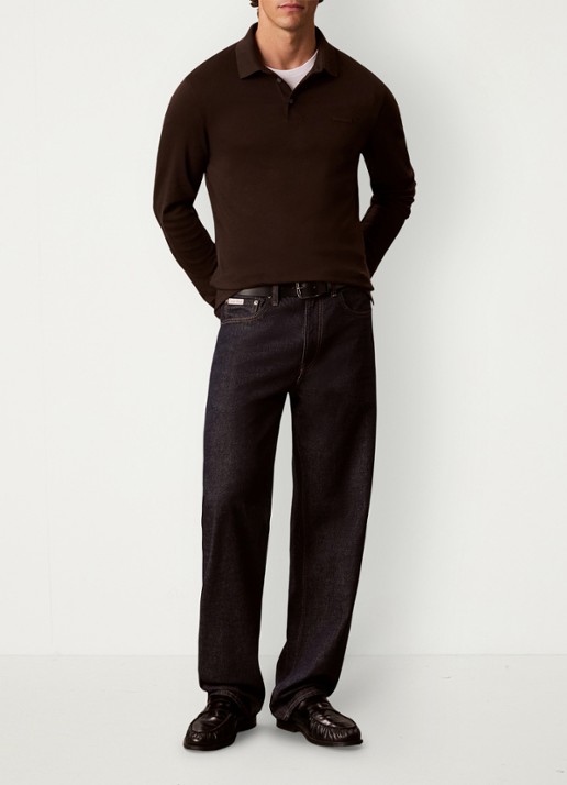 Calvin Klein Regular fit polo met logoborduring - voorkant 5 donkerbruin
