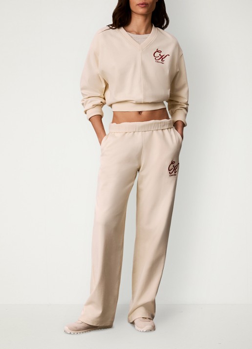 Calvin Klein Relaxed Terry sweater met logo - voorkant 2 perzikroze