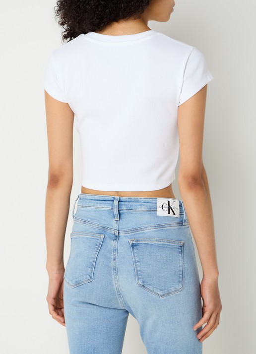 Calvin Klein Ribgebreide crop top met logo - achterkant wit