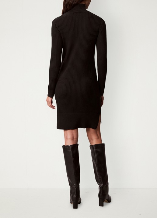 Calvin Klein Ribgebreide mini trui-jurk van merinowol met split - achterkant zwart