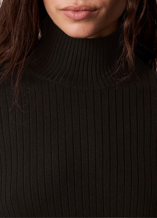 Calvin Klein Ribgebreide mini trui-jurk van merinowol met split - detail 5 zwart