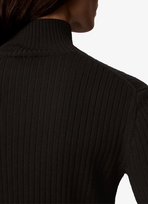 Calvin Klein Ribgebreide mini trui-jurk van merinowol met split - detail 6 zwart