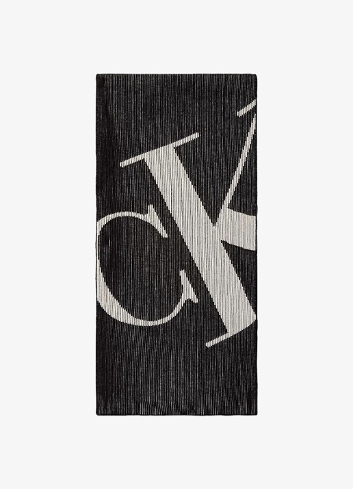 Calvin Klein Ribgebreide sjaal met logoprint 170 x 28 cm - voorkant 3 antraciet