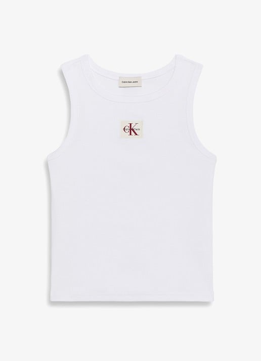 Calvin Klein Ribgebreide tanktop met logo - voorkant wit