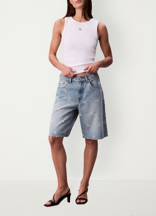 Calvin Klein Ribgebreide tanktop met logo - voorkant 2 wit