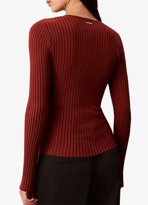 Calvin Klein Ribgebreide top met lurex - achterkant 7 oranjebruin