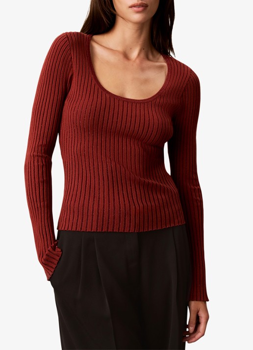 Calvin Klein Ribgebreide top met lurex - detail 3 oranjebruin