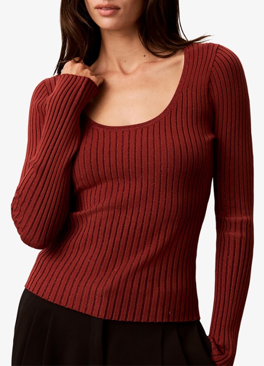 Calvin Klein Ribgebreide top met lurex - detail 5 oranjebruin