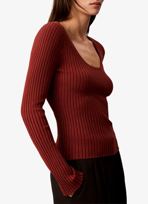 Calvin Klein Ribgebreide top met lurex - detail 6 oranjebruin