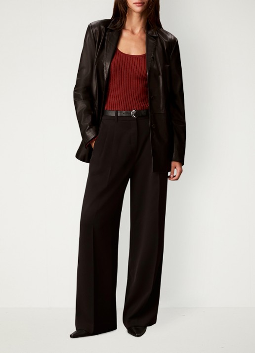 Calvin Klein Ribgebreide top met lurex - voorkant 2 oranjebruin