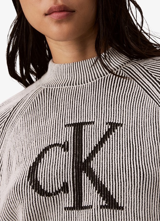 Calvin Klein Ribgebreide trui met grafische logoprint - detail 4 zwart