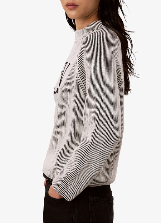 Calvin Klein Ribgebreide trui met grafische logoprint - detail 5 zwart