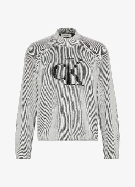 Calvin Klein Ribgebreide trui met grafische logoprint - voorkant zwart