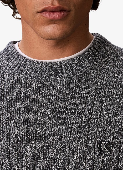 Calvin Klein Ribgebreide trui met logo - detail 2 middengrijs