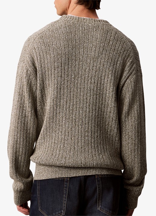 Calvin Klein Ribgebreide trui met logo - achterkant 6 olijfgroen