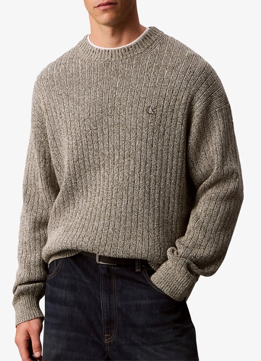 Calvin Klein Ribgebreide trui met logo - detail 3 olijfgroen