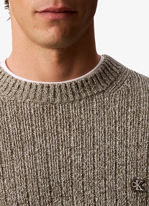 Calvin Klein Ribgebreide trui met logo - detail 5 olijfgroen