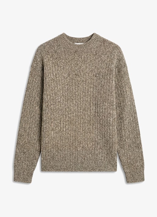 Calvin Klein Ribgebreide trui met logo - voorkant olijfgroen