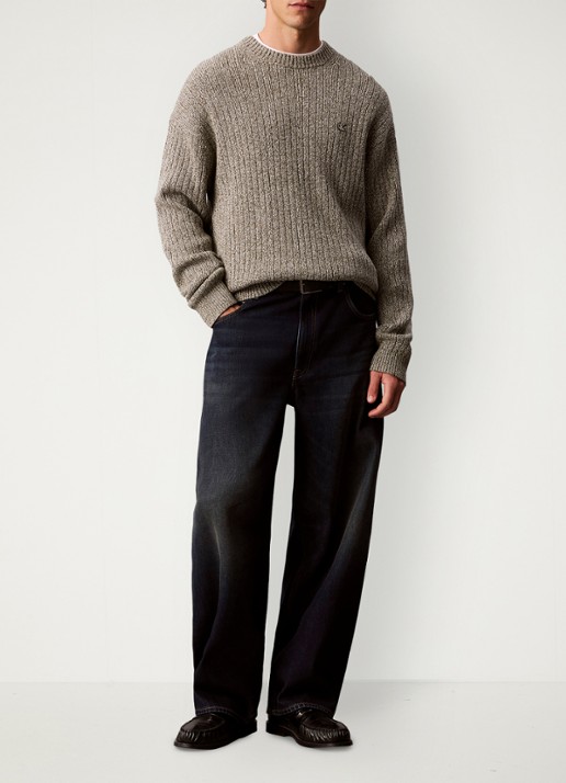 Calvin Klein Ribgebreide trui met logo - voorkant 2 olijfgroen