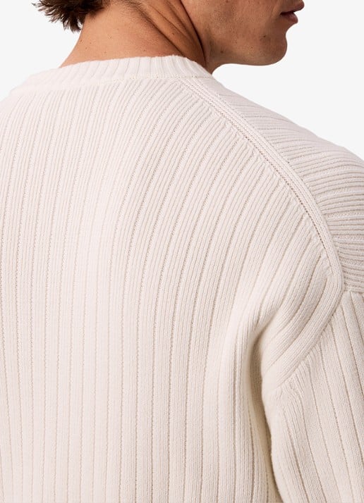 Calvin Klein Ribgebreide trui met logo - detail 4 ivoor