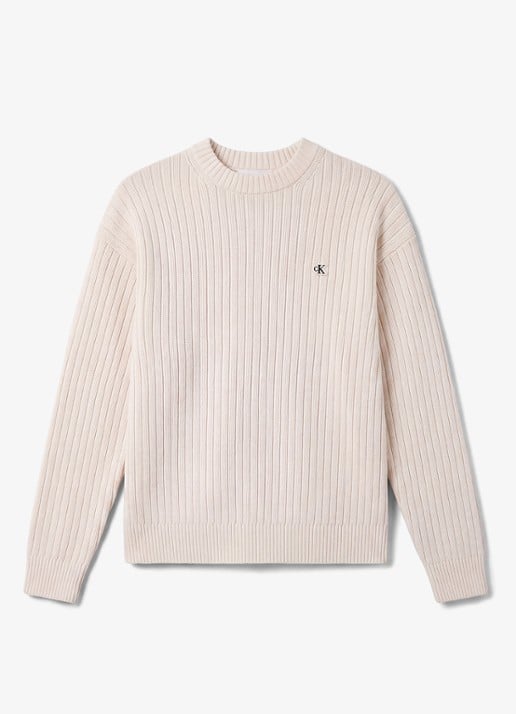 Calvin Klein Ribgebreide trui met logo - voorkant ivoor