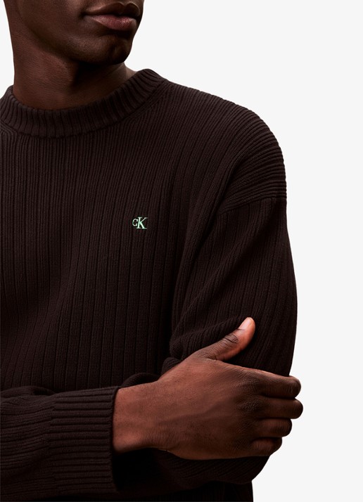 Calvin Klein Ribgebreide trui met logoborduring - detail 3 zwart