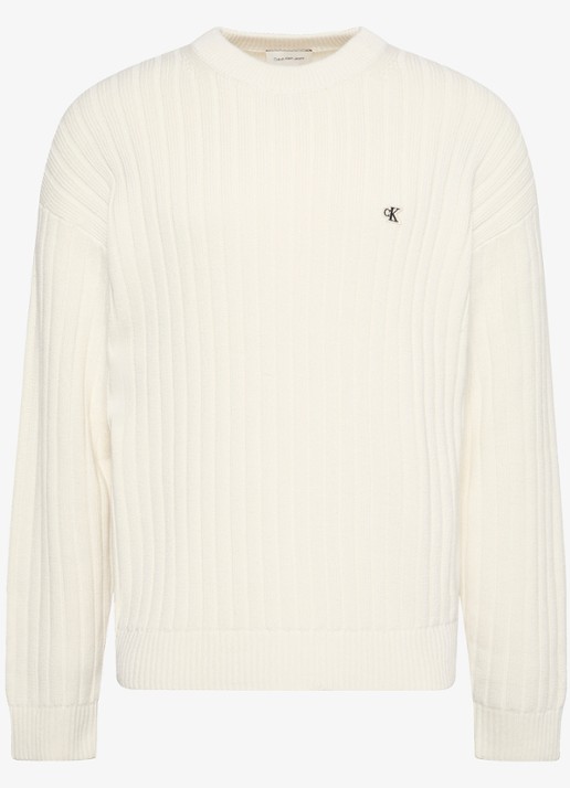 Calvin Klein Ribgebreide trui met logoborduring - voorkant 4 ivoor