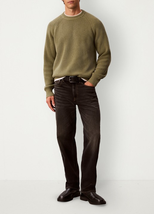 Calvin Klein Ribgebreide trui met logoborduring - voorkant 2 olijfgroen
