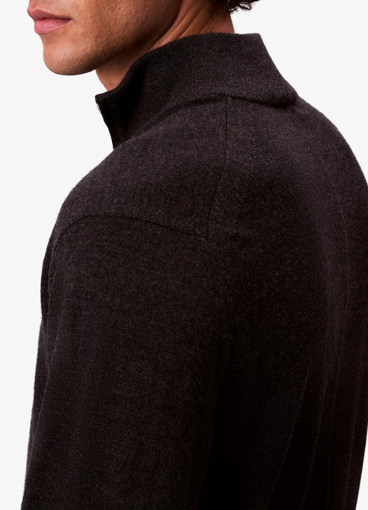 Calvin Klein Schipperstrui van wol met halve rits - detail 5 zwart