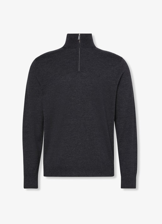 Calvin Klein Schipperstrui van wol met halve rits - voorkant zwart