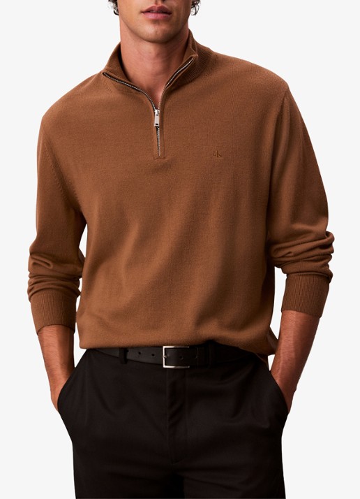Calvin Klein Schipperstrui van wol met halve rits - detail thrush-041