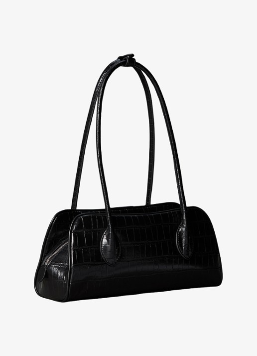 Calvin Klein Schoudertas met crocostructuur en tasbedel - achterkant 4 zwart