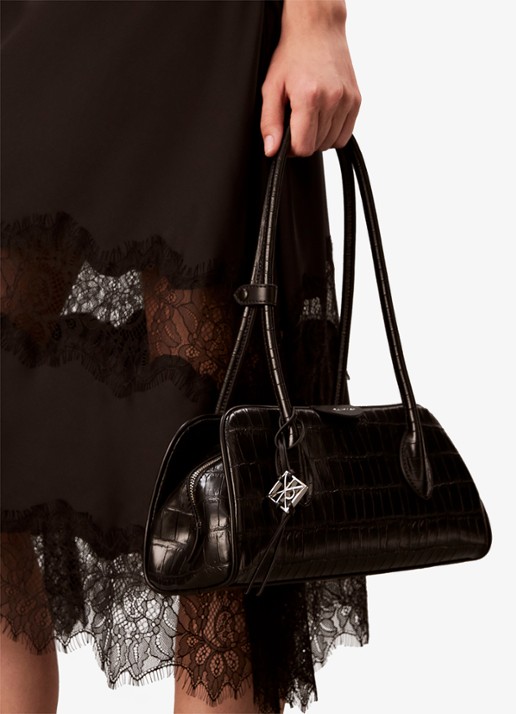 Calvin Klein Schoudertas met crocostructuur en tasbedel - detail 2 zwart