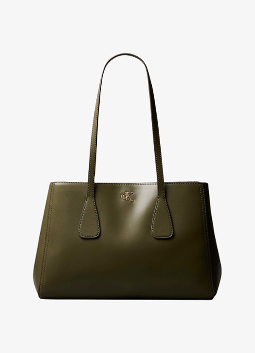 Calvin Klein Schoudertas met logo - voorkant 3 olijfgroen