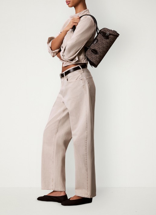 Calvin Klein Schoudertas met logoprint - voorkant 3 lotus beige/black aop jqd-8e3 /  zwart