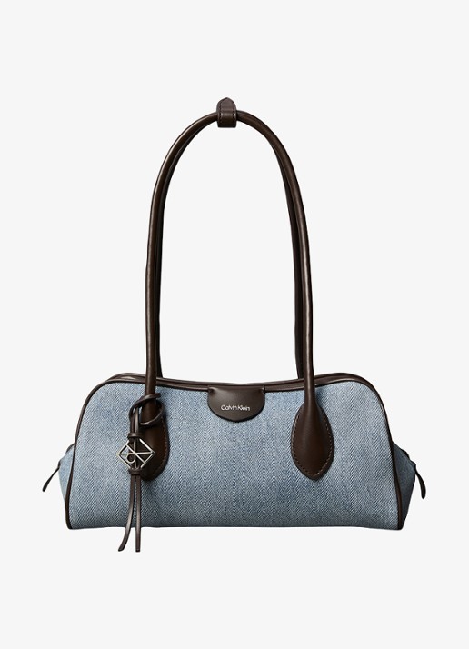 Calvin Klein Schoudertas van denim met tasbedel - voorkant denim