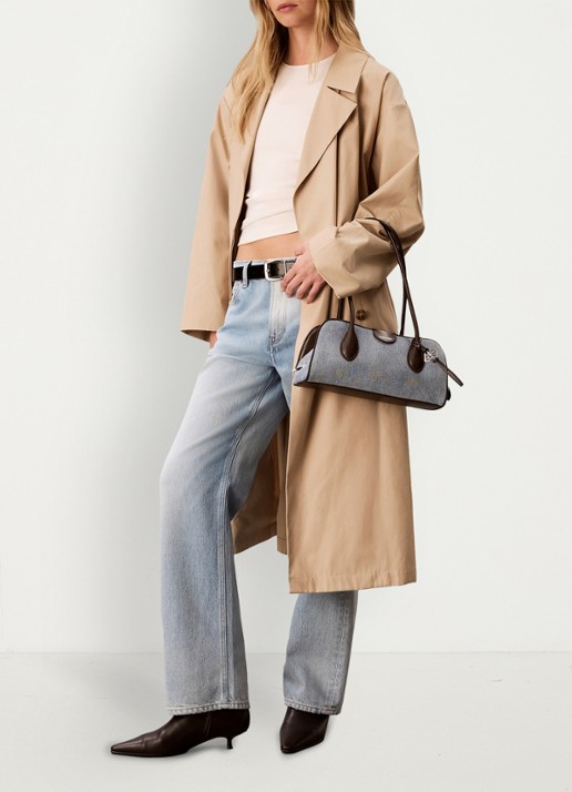 Calvin Klein Schoudertas van denim met tasbedel - voorkant 2 denim