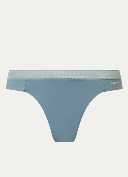 Calvin Klein Seductive Comfort string met kant - voorkant 4 staalblauw